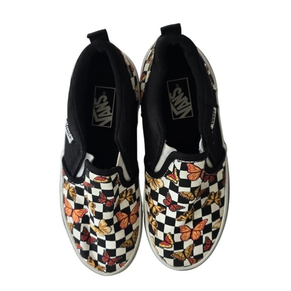 Vans Girl's Asher Butterfly Checker Multi Canvas Slip On Skate Shoes - Size 3